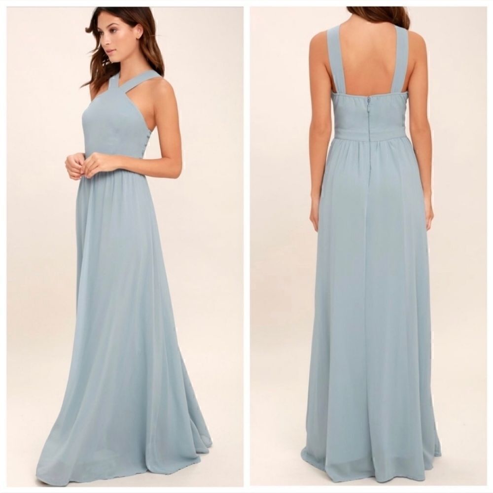 Lulu's Air of Romance Blue Maxi Dress S